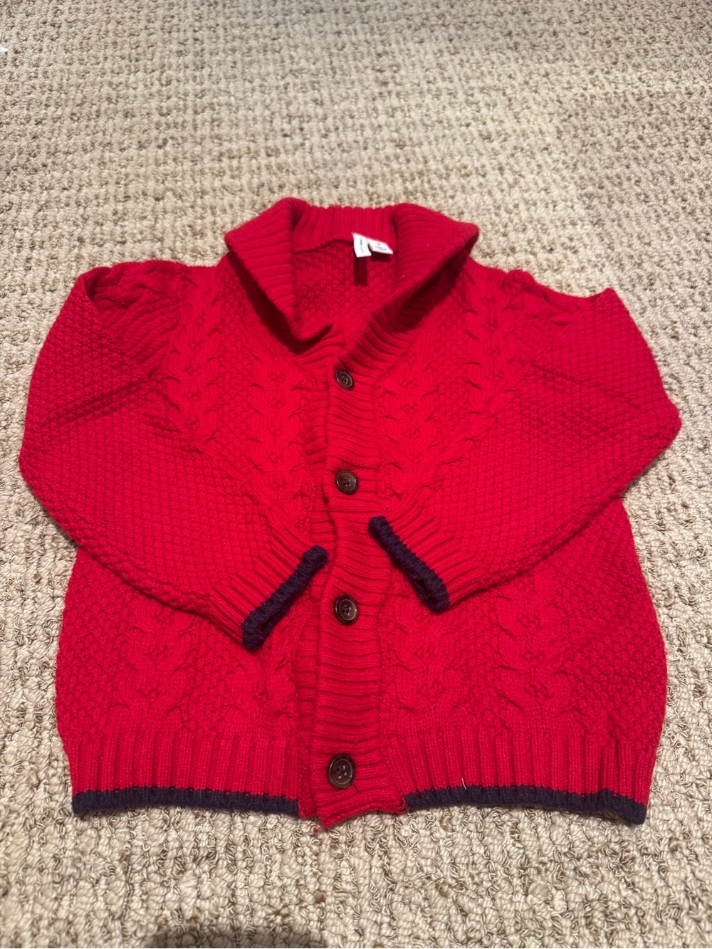 Janie and Jack Red Cable-Knit Button Cardigan with Dark Trim 2t